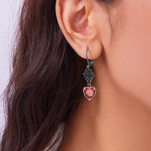 Crystal Earrings for Women Black Rose Flower Bat Skeleton Heart Crystal Earring - Picture 4 of 5